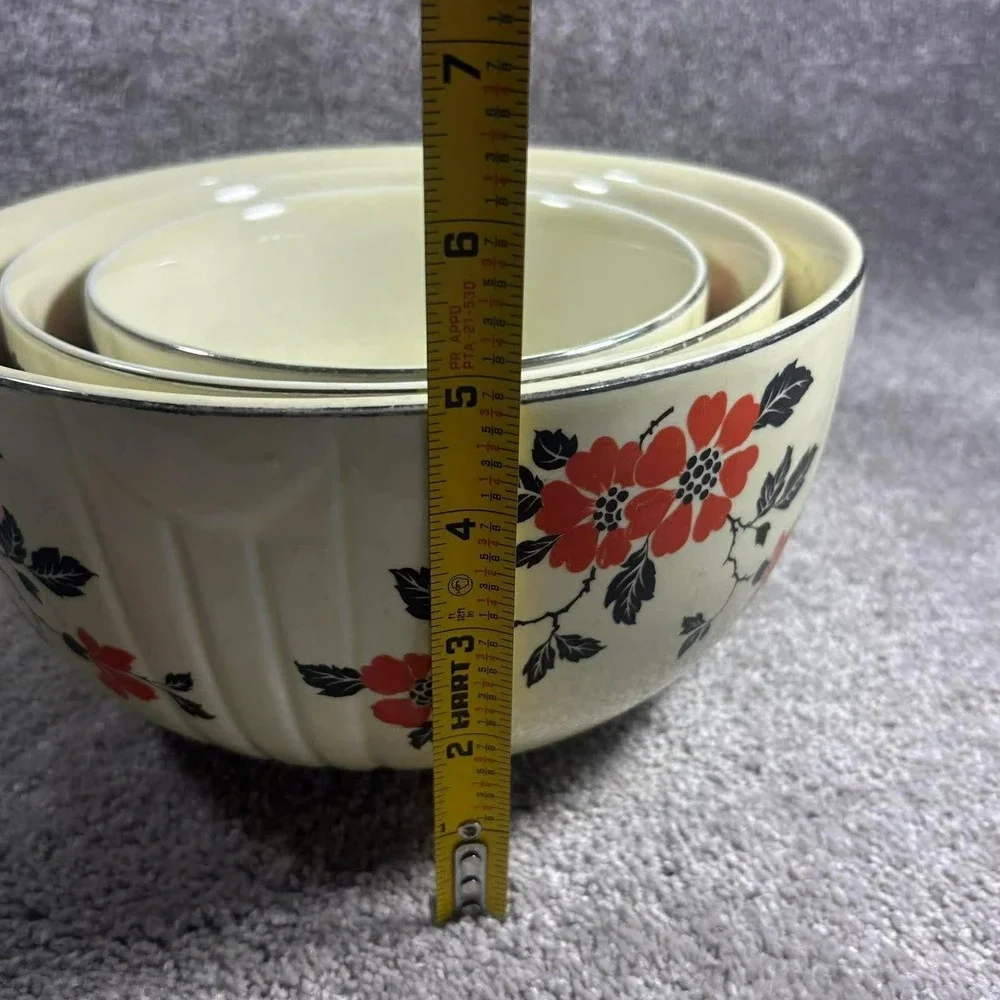 Hall China Mixing Bowls Ivory Red‎ Wild Poppy Floral Nesting Set of 3 Vintage